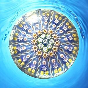 Vintage Perthshire Scotland Art Glass Millefiori Paperweight Blue Base Silhouett